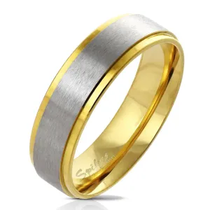 Prsten od čelika zlatne nijanse – središnja linija  s mat završetkom, 6 mm - Veličina: 52