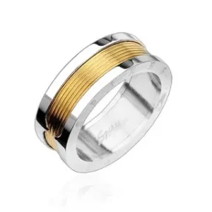 Prsten od kirurškog čelika s središnjim dijelom zlatne boje - Veličina: 58