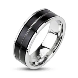 Prsten od nehrđajućeg čelika - crna boja, ugravirana linija - Veličina: 59