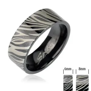 Prsten od nehrđajućeg čelika - crna zebra - Veličina: 59
