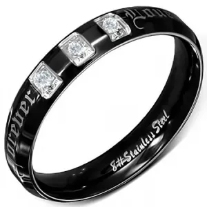Prsten od nehrđajućeg čelika, crni, sjajni, cirkoni, Forever Love - Veličina: 51
