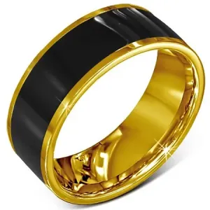 Prsten od nehrđajućeg čelika - glatki crni vjenčani prsten, zlatni rub - Veličina: 52