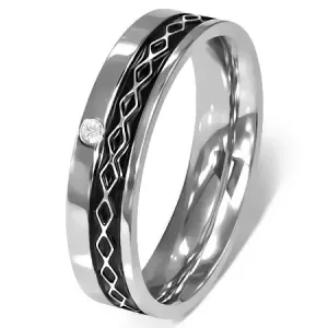 Prsten od nehrđajućeg čelika - Keltski dizajn, prozirni cirkon - Veličina: 49