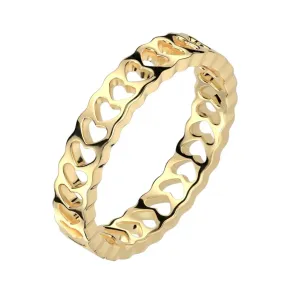 Prsten od nehrđajućeg čelika - linija izreza srca, zlatne boje - Veličina: 56