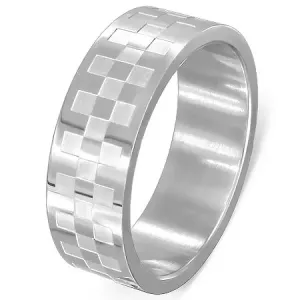 Prsten od nehrđajućeg čelika - mat i sjajni kvadrati - Veličina: 69