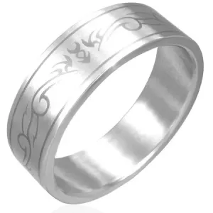 Prsten od nehrđajućeg čelika - mat površina, tribal motiv - Veličina: 67