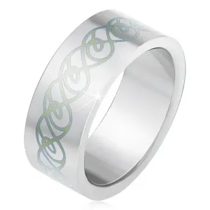 Prsten od nehrđajućeg čelika, mat ravna površina, ornament od uvijenih linija - Veličina: 67
