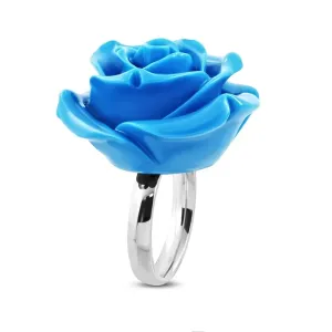 Prsten od nehrđajućeg čelika - rascvjetana ruža, sjajna plava smola - Veličina: 51