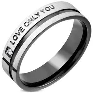 Prsten od nehrđajućeg čelika s cirkonom i crnim prugama - Veličina: 56