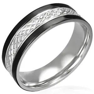 Prsten od nehrđajućeg čelika s crnim obrubima - Veličina: 57