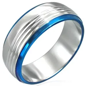 Prsten od nehrđajućeg čelika s dvije plave linije - Veličina: 59
