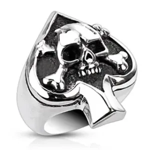 Prsten od nehrđajućeg čelika s kartaškim simbolom i lubanjom - Veličina: 52