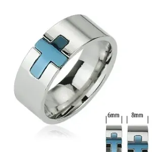Prsten od nehrđajućeg čelika s plavim križem - Veličina: 49