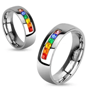 Prsten od nehrđajućeg čelika s raznobojnim cirkonima - Veličina: 52