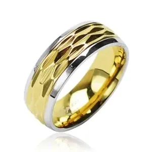 Prsten od nehrđajućeg čelika - valoviti uzorak zlatne boje - Veličina: 49