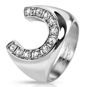 Prsten od nehrđajućeg čelika, velika potkova ukrašena cirkonima - Veličina: 59