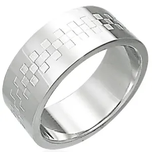 Prsten od sjajnog nehrđajućeg čelika s uzorkom šahovske ploče - Veličina: 54