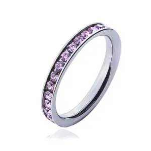 Prsten s roza cirkonima - vjenčani prsten od čelika - Veličina: 50