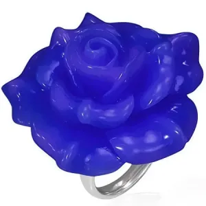 Sjajni čelični prsten - plava ruža od smole - Veličina: 54