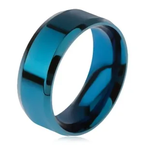 Sjajni čelični prsten plave boje, ukošeni rubovi - Veličina: 64
