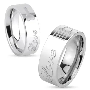 Sjajni čelični prsten srebrne boje, natpis Ljubav i zatvorena bravica, 8 mm - Veličina: 67