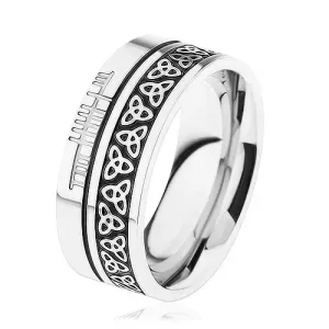 Sjajni prsten, čelik 316L, uzorak - keltski čvor, rubovi srebrne boje - Veličina: 67