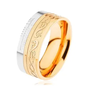 Sjajni prsten od čelika 316L, zlatna i srebrna boja, spirala, zmija, usjeci - Veličina: 54