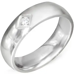 Sjajni prsten od čelika srebrne boje s izrezanim kvadratom i prozirnim cirkonom - Veličina: 54