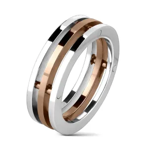 Trostruki prsten od nehrđajućeg čelika s bakrenim srednjim dijelom - Veličina: 72