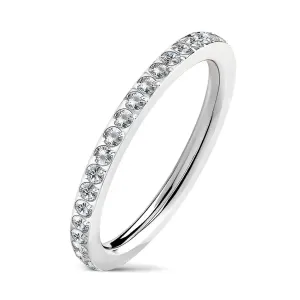 Uski čelični vjenčani prsten s ugrađenim prozirnim cirkonima, srebrne boje - Veličina: 50
