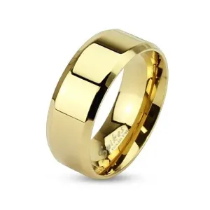 Vjenčani prsten izrađen od čelika zlatne boje ukošenih rubova, 8 mm - Veličina: 61