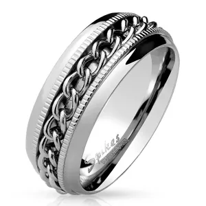 Vjenčani prsten od čelika – sjajna završna obrada ukrašena nizanim karikama i rezbarenim linijama, 8 mm - Veličina: 57