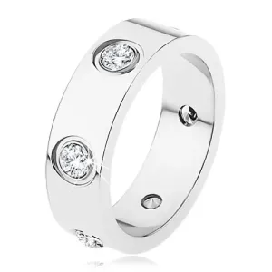Vjenčani prsten od čelika srebrne boje, sjajni, glatki, ukrašen cirkonima - Veličina: 60