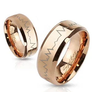 Vjenčani prsten od nehrđajućeg čelika bakrene boje - otkucaji srca, kosi rubovi, 6 mm - Veličina: 54