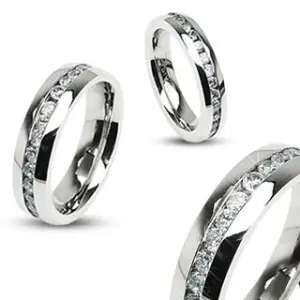 Vjenčani prsten od nehrđajućeg čelika srebrne boje, linija prozirnih cirkona - Veličina: 50