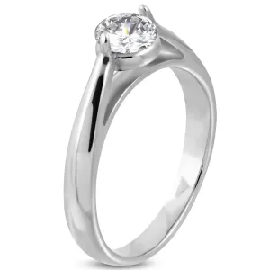Zaručnički prsten, 316L čelik srebrne boje, prozirni cirkon, zaobljeni krakovi - Veličina: 49