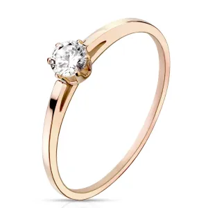 Zaručnički prsten izrađen od čelika u bakrenoj boji - prozirni okrugli cirkon, sjajna površina - Veličina: 54
