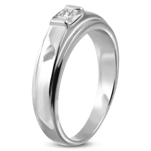 Zaručnički prsten od nehrđajućeg čelika, kvadratni cirkon na uzdignutoj bazi - Veličina: 49