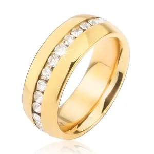 Zlatni prsten od nehrđajućeg čelika sa prugom prozirnih cirkona - Veličina: 49