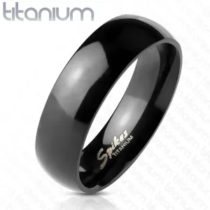 Crni prsten od titana - gladak s visokim sjajem, 6 mm - Veličina: 49