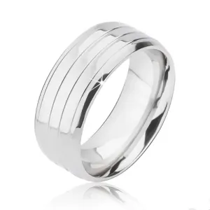Prsten izrađen od titana u srebrnoj boji - tri pruge i ukošeni rubovi - Veličina: 59