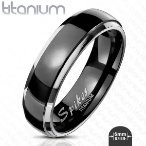 Prsten od titana - gladak sa uzdignutim crnim centrom i srebrnim rubovima, 6 mm - Veličina: 59