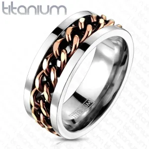 Prsten od titana - lanac u bakrenoj boji - Veličina: 59