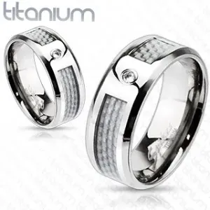 Prsten od titana - mrežasti bijeli uzorak s cirkonom - Veličina: 67