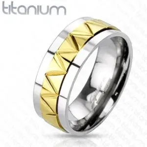 Prsten od titana s cik-cak uzorkom u zlatnoj boji - Veličina: 70