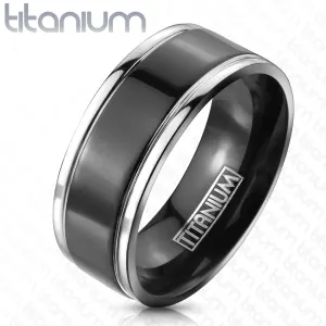 Prsten od titana s crnom sredinom i srebrnim rubovima - Veličina: 49