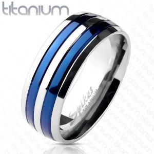 Prsten od titana s dvije plave pruge - Veličina: 62