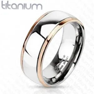 Prsten od titana sa bakrenim rubovima i srebrnim centrom - Veličina: 52