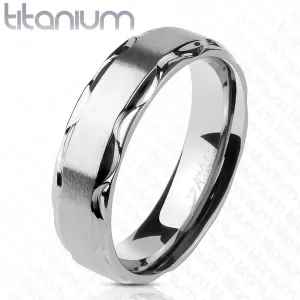 Prsten od titana sa mat sredinom i sjajnim valovitim rubovima, 6 mm - Veličina: 55
