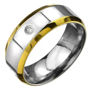 Prsten od titana - srebrni sa zlatnim rubovima i cirkonom - Veličina: 70
